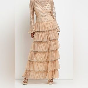 Cream Sequin Shift Maxi Dress